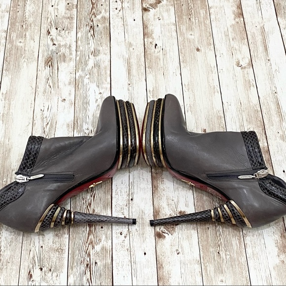 Cesare Paciotti Italy Gray Leather High Heeled Booties 37 - Picture 7 of 16